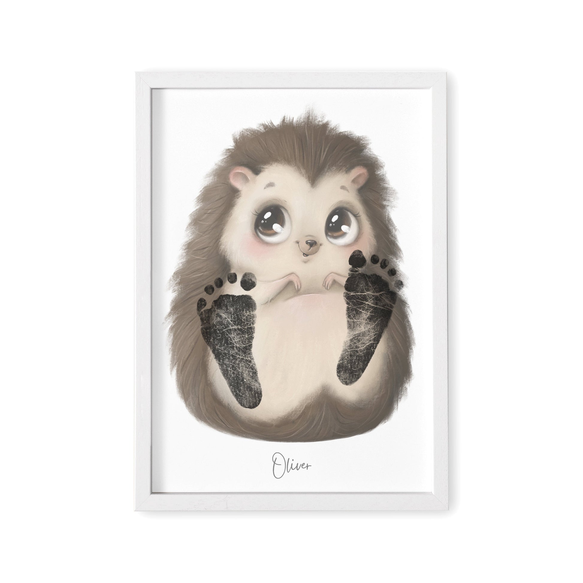Baby Fußabdruck Bild Igel Fußabdrücke Personalisiert Babygeschenk zur Geburt Geschenk Kleinkind Kinderzimmerdeko (Ohne Farbe)