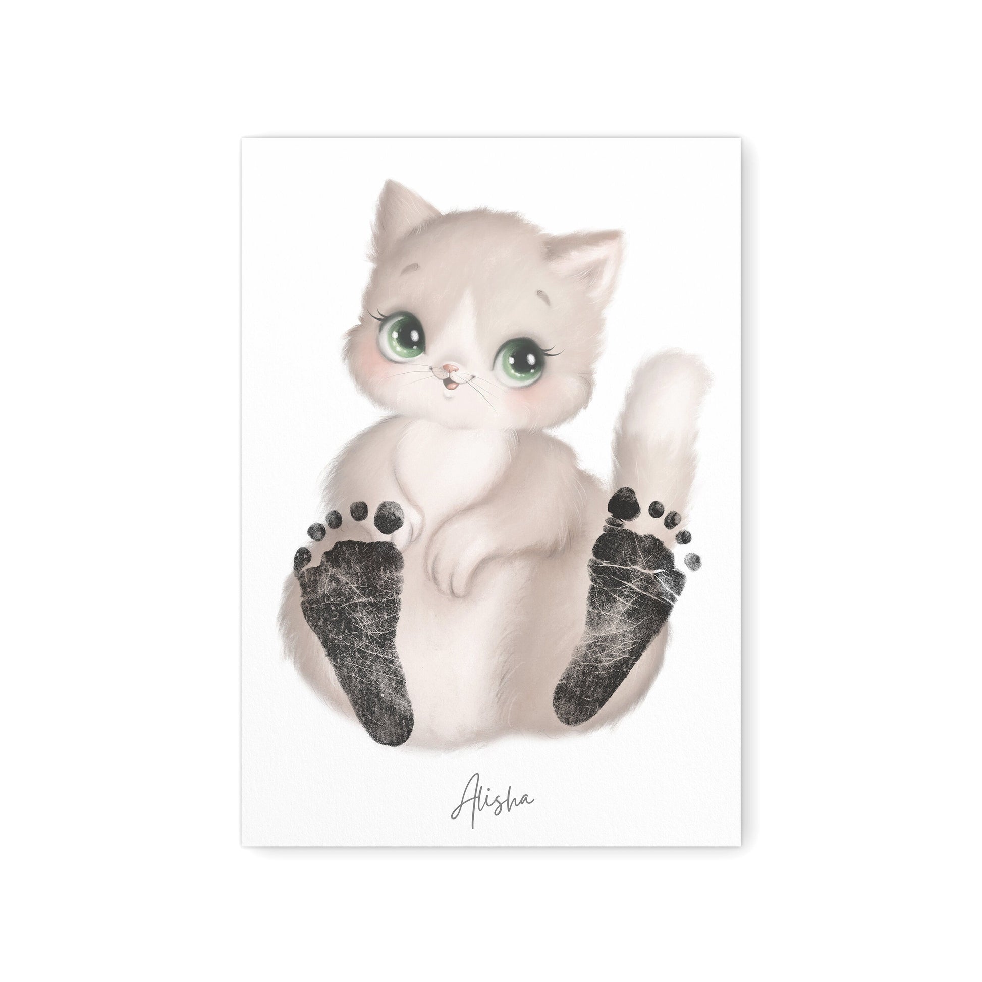 Baby Fußabdruck Bild Katze Fußabdrücke Personalisiert Babygeschenk zur Geburt Geschenk Kleinkind Kinderzimmerdeko (Ohne Farbe)