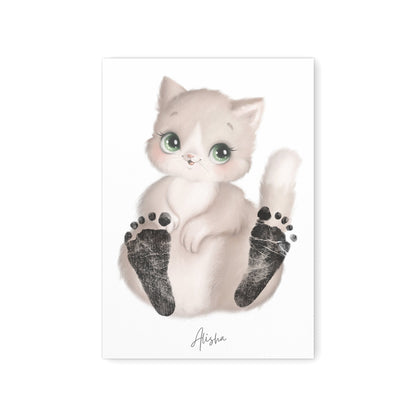 Baby Fußabdruck Bild Katze Fußabdrücke Personalisiert Babygeschenk zur Geburt Geschenk Kleinkind Kinderzimmerdeko (Ohne Farbe)