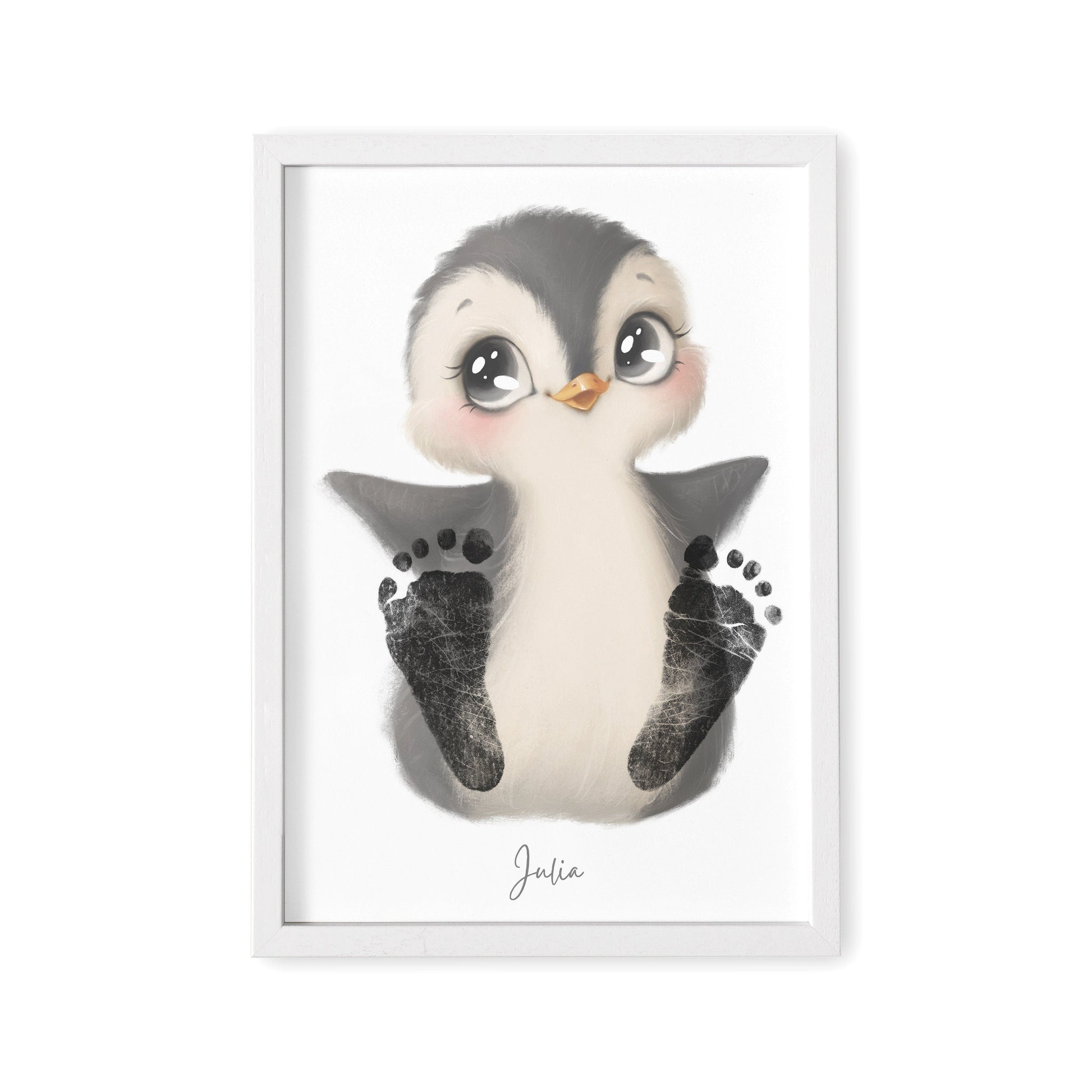 Baby Fußabdruck Bild Pinguin Fußabdrücke Personalisiert Babygeschenk zur Geburt Geschenk Kleinkind Kinderzimmerdeko (Ohne Farbe)