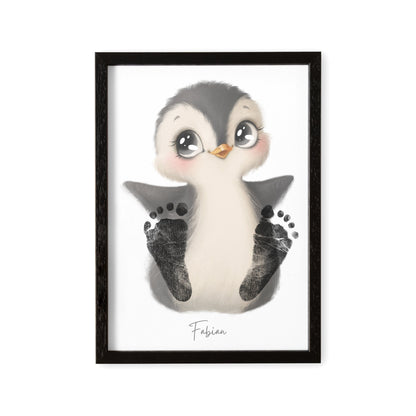 Baby Fußabdruck Bild Pinguin Fußabdrücke Personalisiert Babygeschenk zur Geburt Geschenk Kleinkind Kinderzimmerdeko (Ohne Farbe)