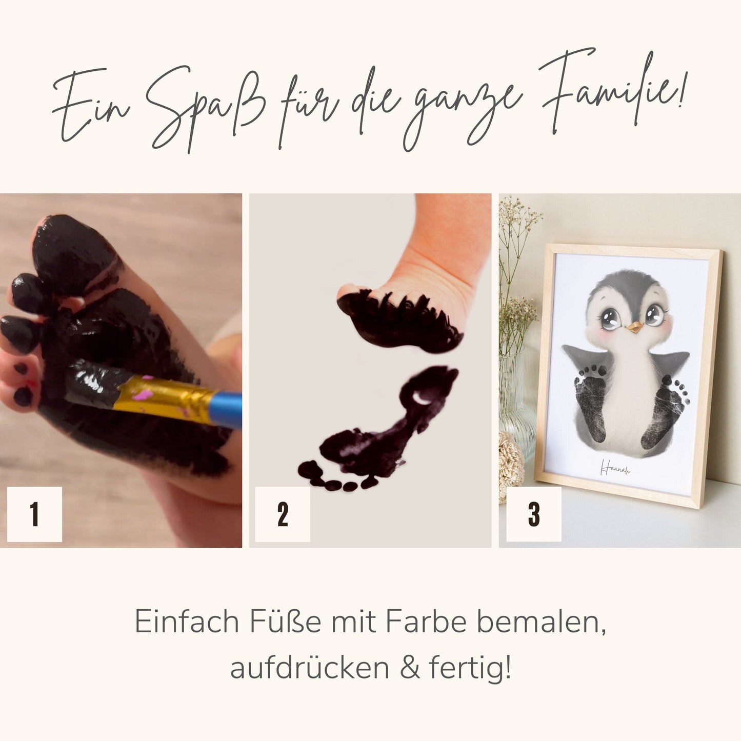 Baby Fußabdruck Bild Pinguin Fußabdrücke Personalisiert Babygeschenk zur Geburt Geschenk Kleinkind Kinderzimmerdeko (Ohne Farbe)
