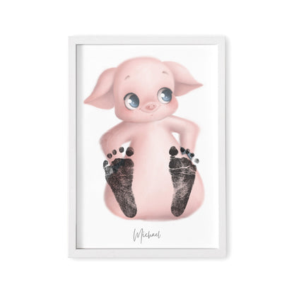 Baby Fußabdruck Bild Schwein Fußabdrücke Personalisiert Babygeschenk zur Geburt Geschenk Kleinkind Kinderzimmerdeko (Ohne Farbe)
