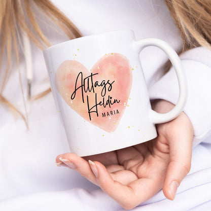 Tasse Alltagsheldin personalisiert mit Herz Dankeschön für Lieblingskollegin Krankenschwester Erzieherin Geschenk
