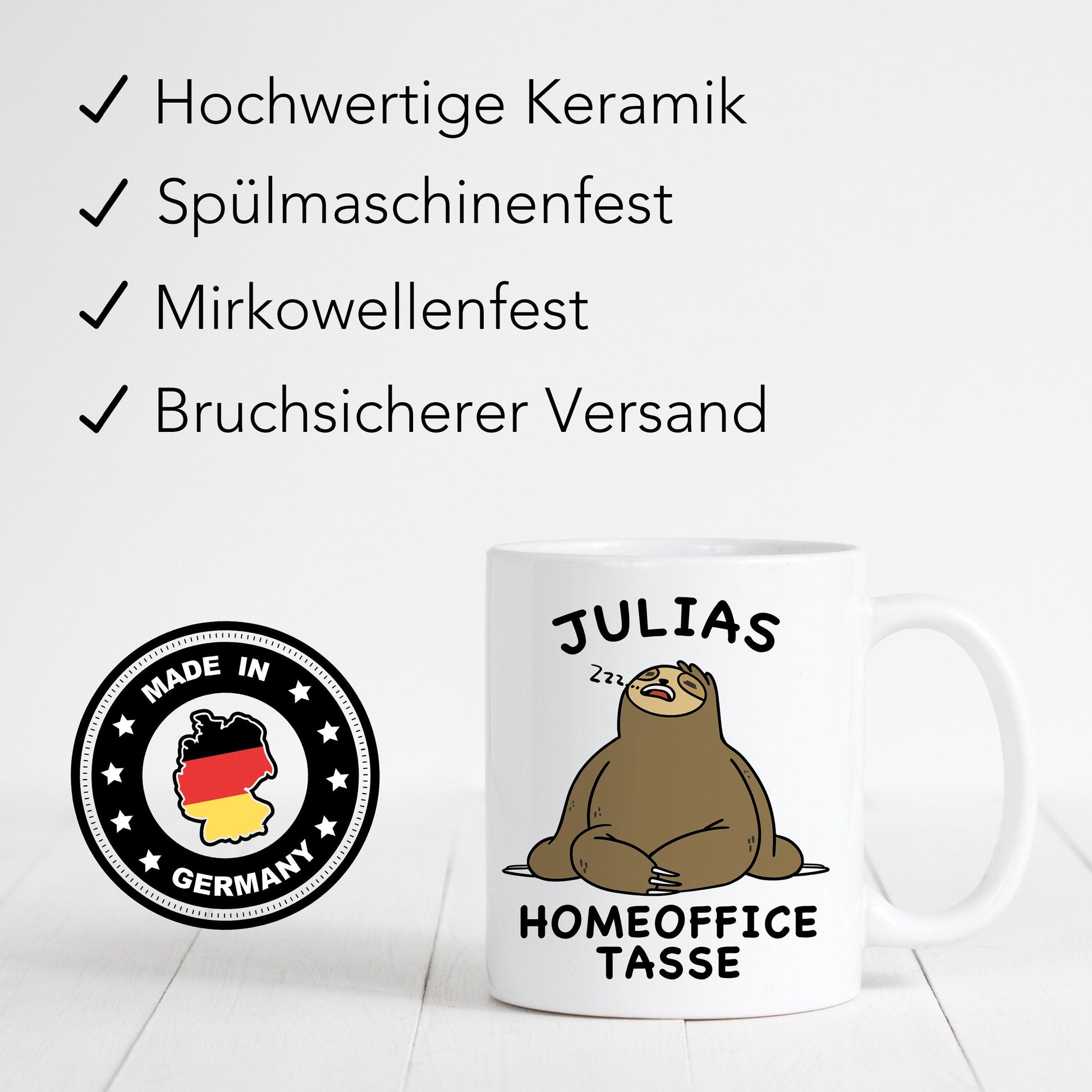 Homeoffice Geschenk Tasse personalisiert mit Faultier lustige Kaffeetasse für Arbeit Büro Geschenkidee Kollegin