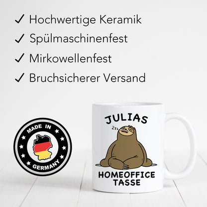 Homeoffice Geschenk Tasse personalisiert mit Faultier lustige Kaffeetasse für Arbeit Büro Geschenkidee Kollegin