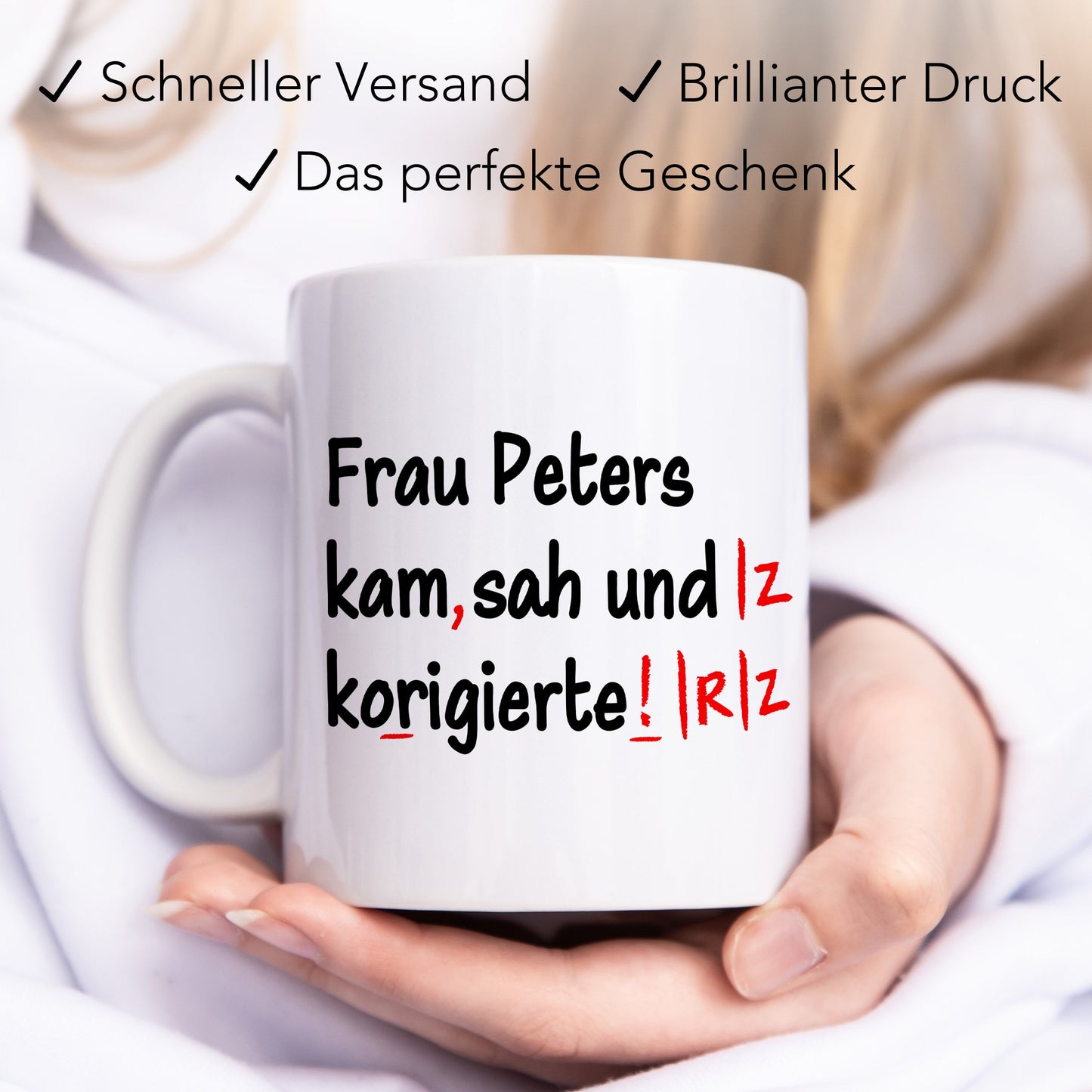 Lehrer Geschenk Tasse "Ich kam sah und korrigierte" personalsisiert für Grundschul Lehrerin Deutschlehrer Grundschullehrerin