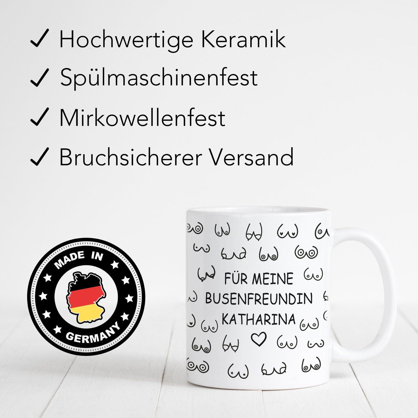 Busenfreundin Tasse Brüste personalisiert mit Namen Tittentasse Kaffeetasse witziges Geschenk für beste Freundin Geburtstag