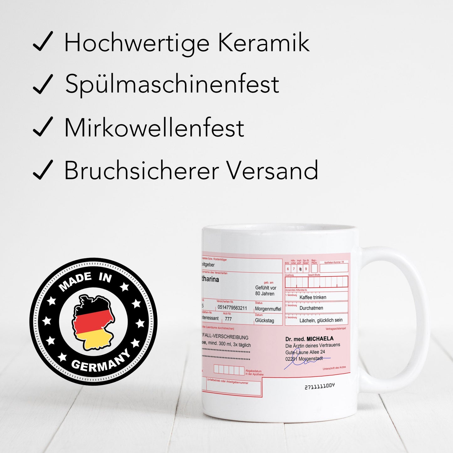 Rezept Tasse für Arbeit Büro personalisiert für Kollegin beste Freundin Lustiger Spruch Kaffeebecher Arzt Arbeitskollegin Geschenk