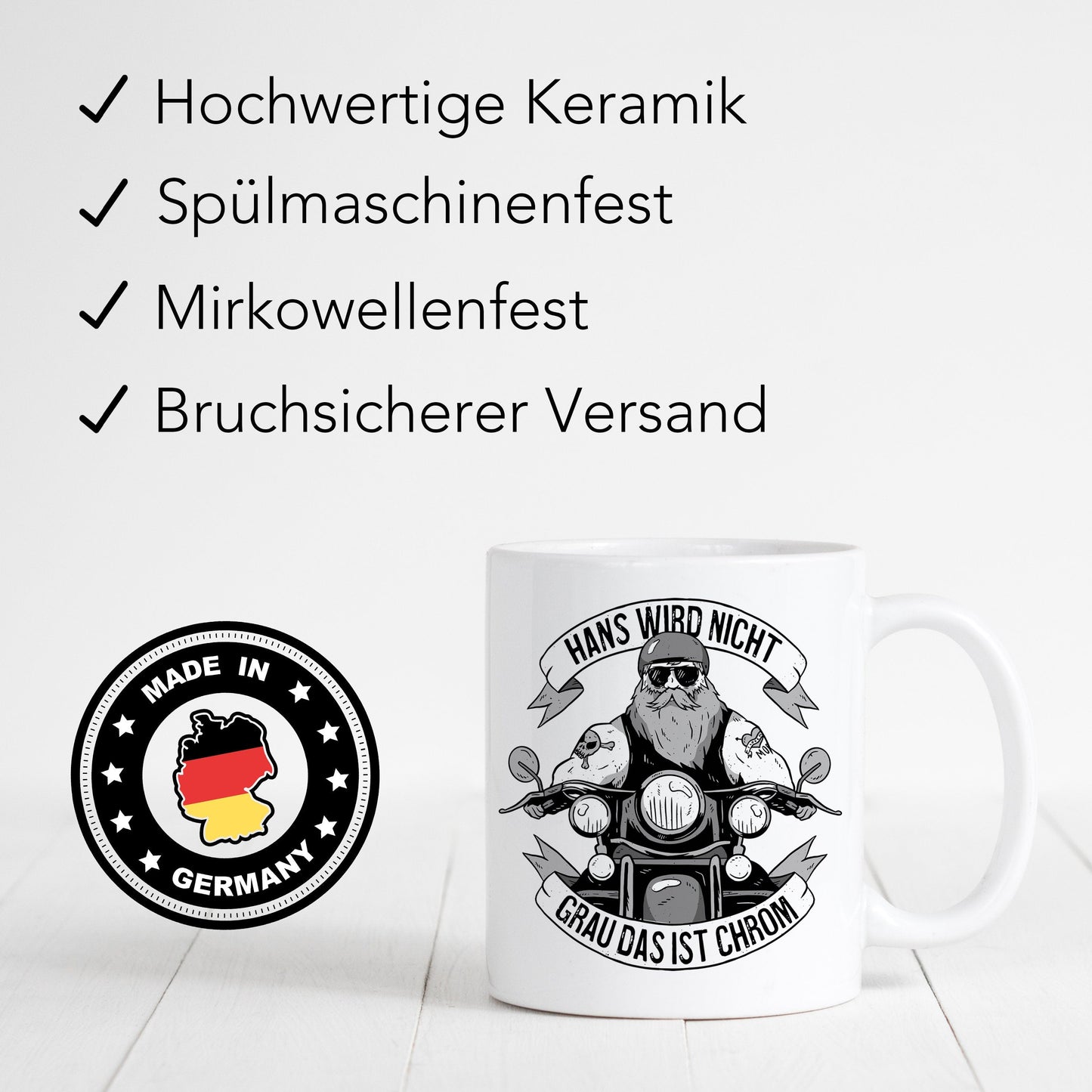 Biker Geschenk Motorradfahrer personalisierte Tasse "Biker werden nicht grau das ist Chrom" Motorrad Kaffeetasse
