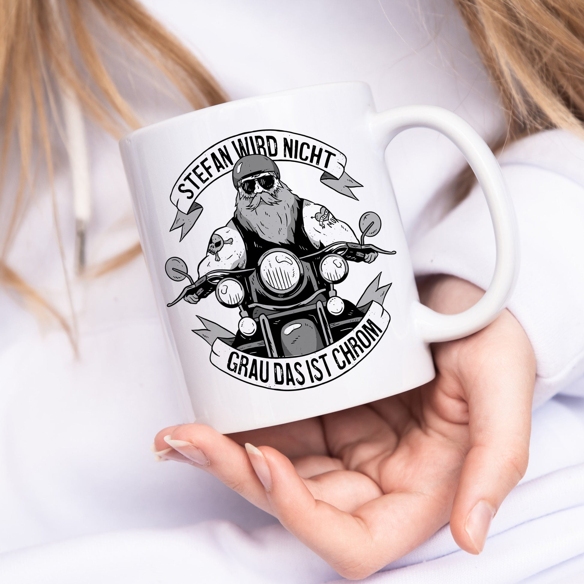 Biker Geschenk Motorradfahrer personalisierte Tasse "Biker werden nicht grau das ist Chrom" Motorrad Kaffeetasse