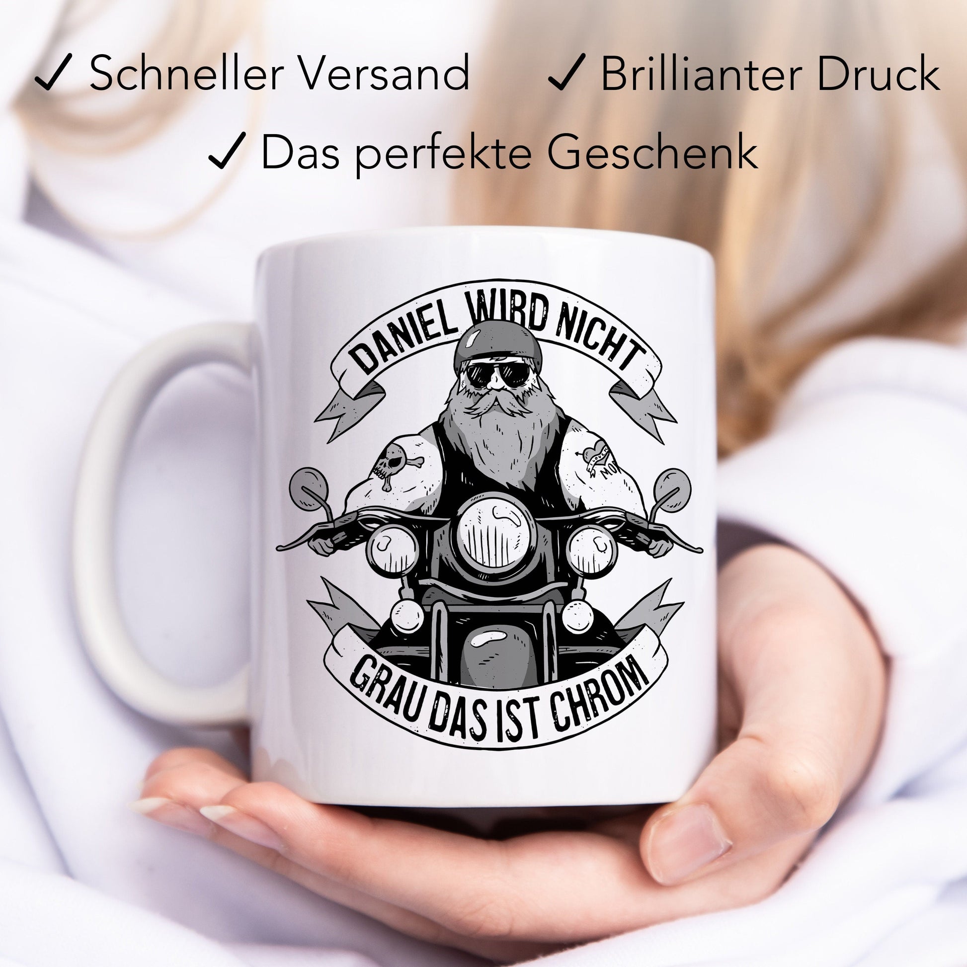 Biker Geschenk Motorradfahrer personalisierte Tasse "Biker werden nicht grau das ist Chrom" Motorrad Kaffeetasse