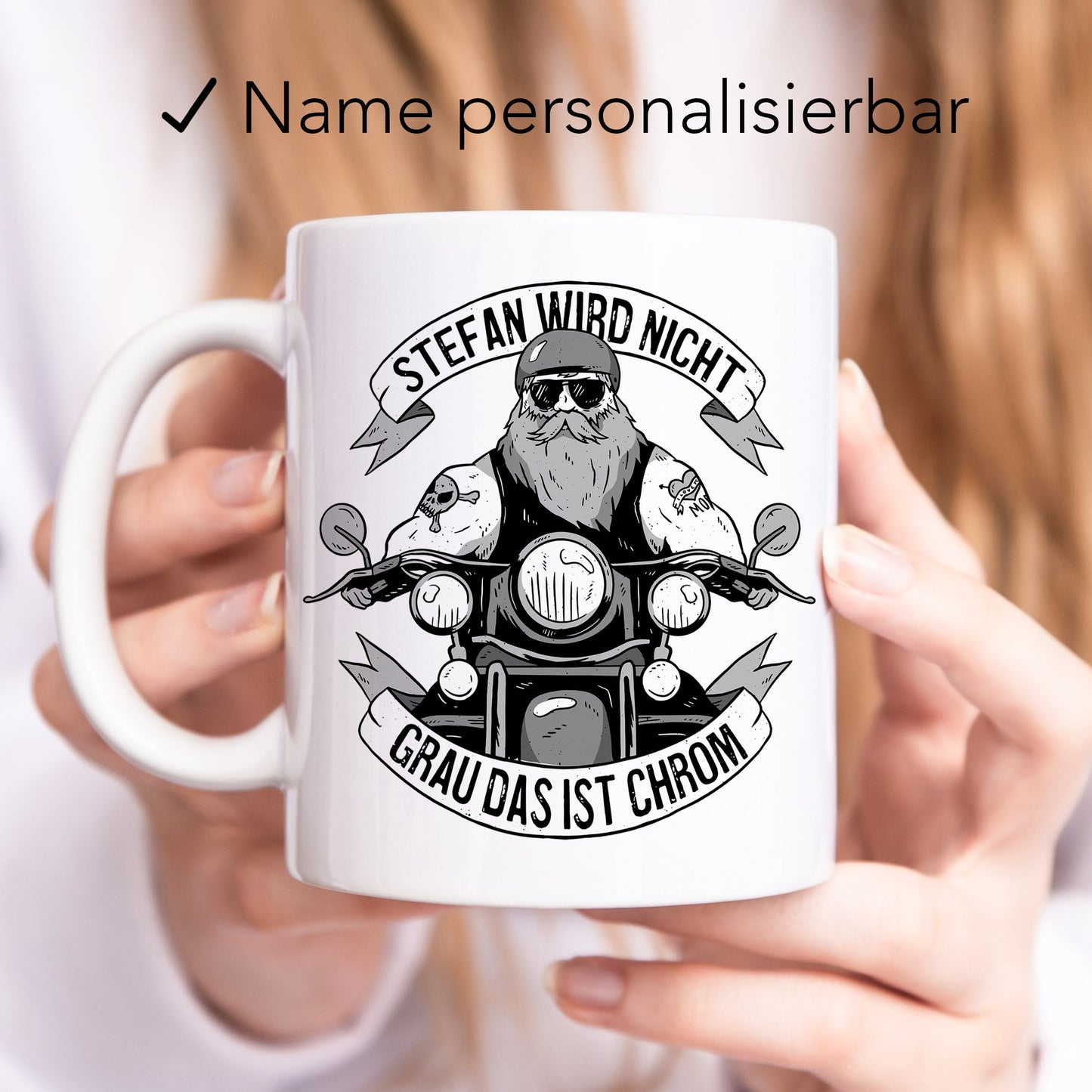 Biker Geschenk Motorradfahrer personalisierte Tasse "Biker werden nicht grau das ist Chrom" Motorrad Kaffeetasse