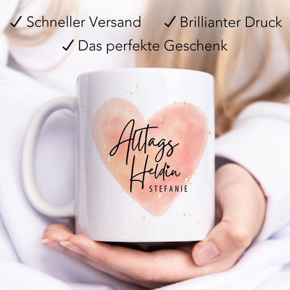 Tasse Alltagsheldin personalisiert mit Herz Dankeschön für Lieblingskollegin Krankenschwester Erzieherin Geschenk