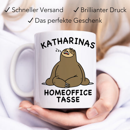 Homeoffice Geschenk Tasse personalisiert mit Faultier lustige Kaffeetasse für Arbeit Büro Geschenkidee Kollegin