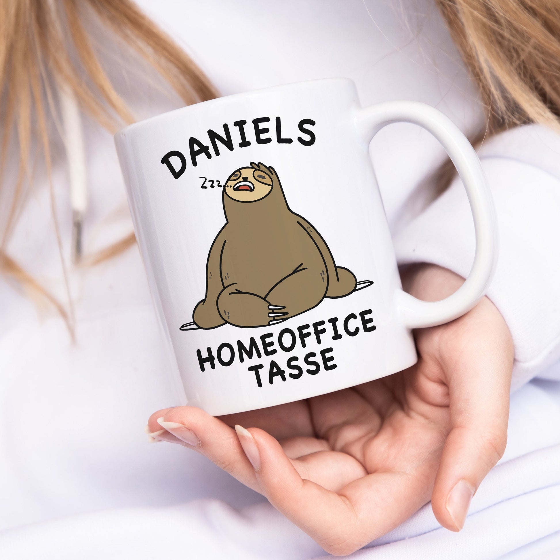 Homeoffice Geschenk Tasse personalisiert mit Faultier lustige Kaffeetasse für Arbeit Büro Geschenkidee Kollegin
