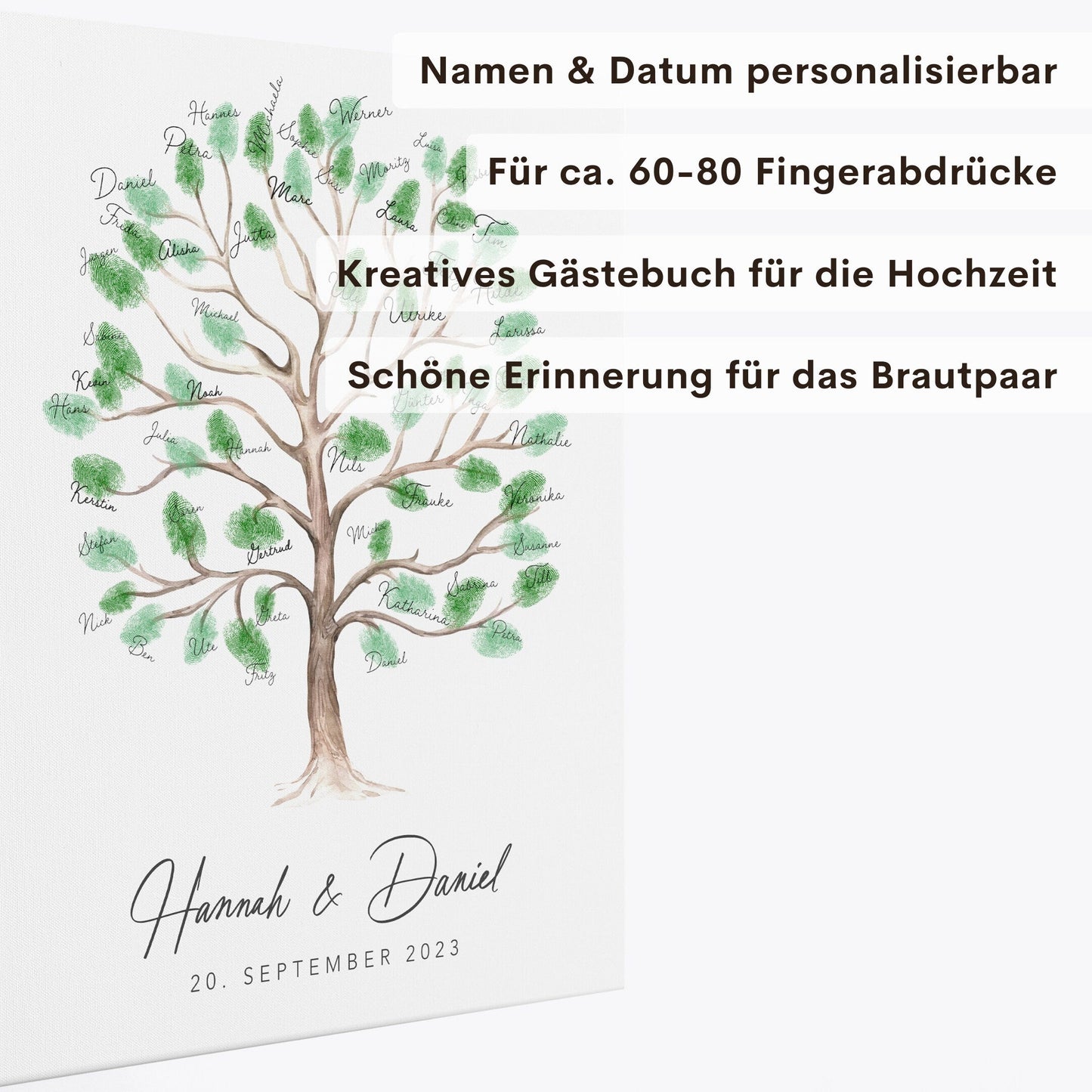 Leinwand Hochzeit Gästebuch Fingerabdruck personalisiert Hochzeitsbaum 30x40 cm (OHNE Farbe)