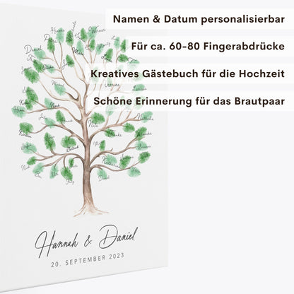 Leinwand Hochzeit Gästebuch Fingerabdruck personalisiert Hochzeitsbaum 30x40 cm (OHNE Farbe)