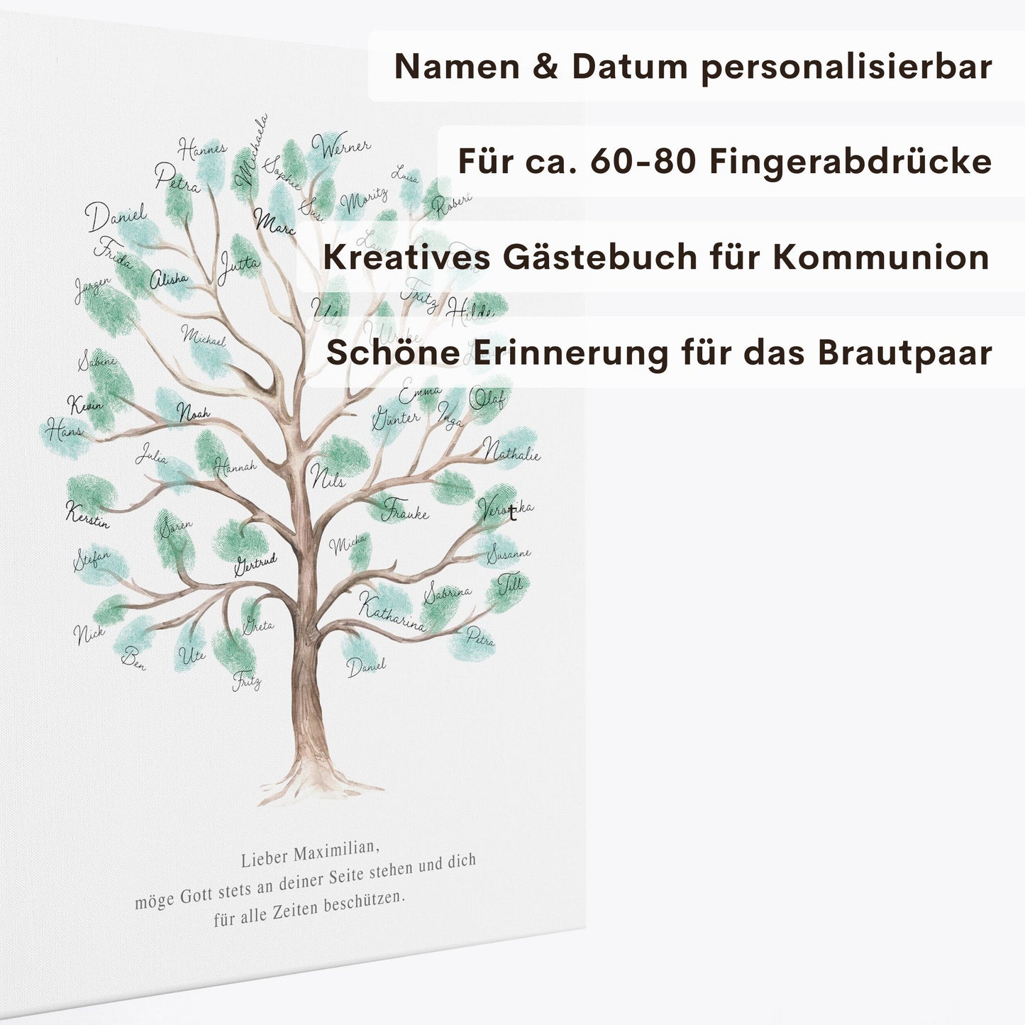 Fingerabdruck Kommunion Gästebuch Konfirmation Geschenk personalisiert Baum 30x40 cm (OHNE Farbe)