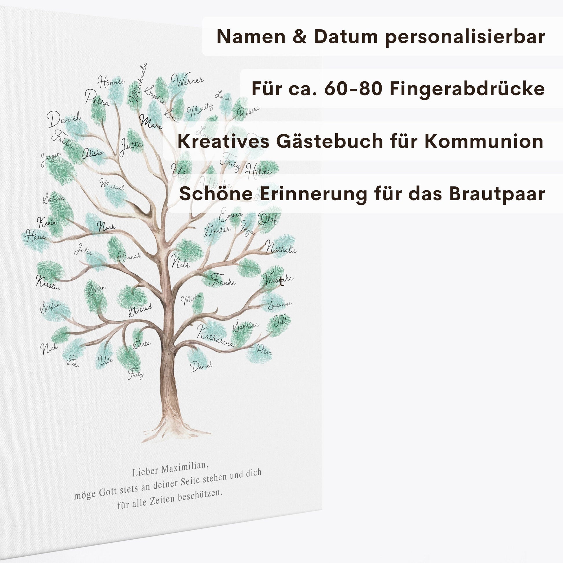 Fingerabdruck Kommunion Gästebuch Konfirmation Geschenk personalisiert Baum 30x40 cm (OHNE Farbe)