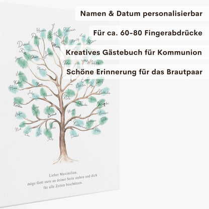 Fingerabdruck Kommunion Gästebuch Konfirmation Geschenk personalisiert Baum 30x40 cm (OHNE Farbe)
