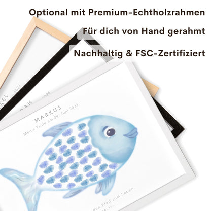 Taufe Fingerabdruck Fisch Gästebuch Taufe Junge personalisiertes Bild Taufgeschenk