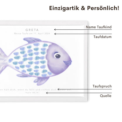 Taufe Fingerabdruck Fisch Gästebuch Taufe Mädchen personalisiertes Bild Taufgeschenk