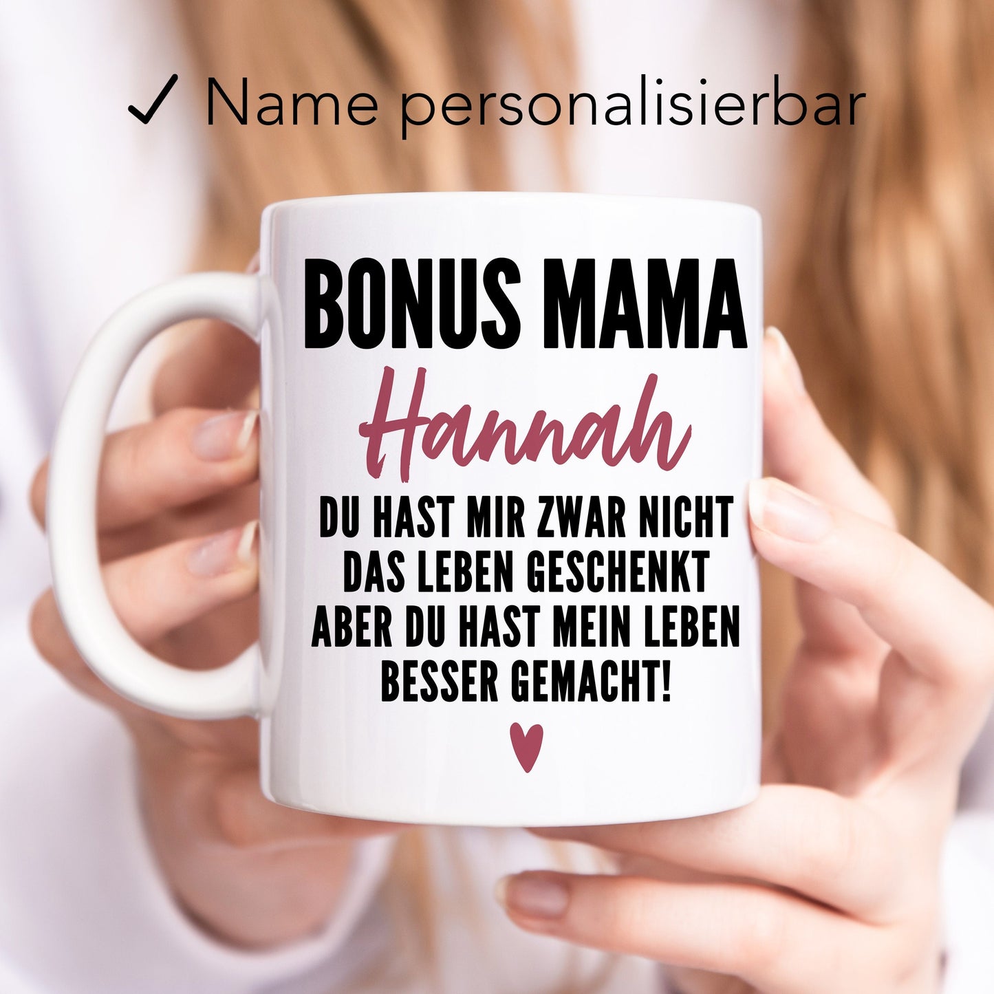 Bonusmama Tasse personalisiertes Muttertagsgeschenk Stiefmutter Stiefmama Bonus Mama Geschenk
