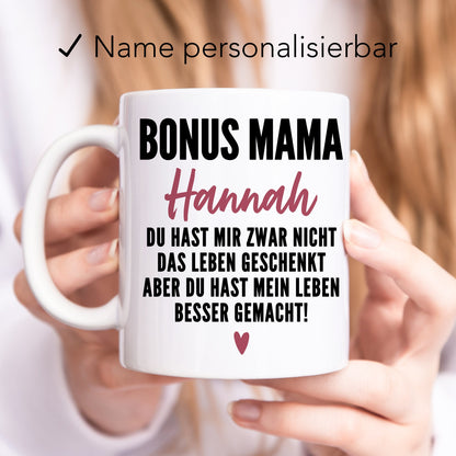 Bonusmama Tasse personalisiertes Muttertagsgeschenk Stiefmutter Stiefmama Bonus Mama Geschenk