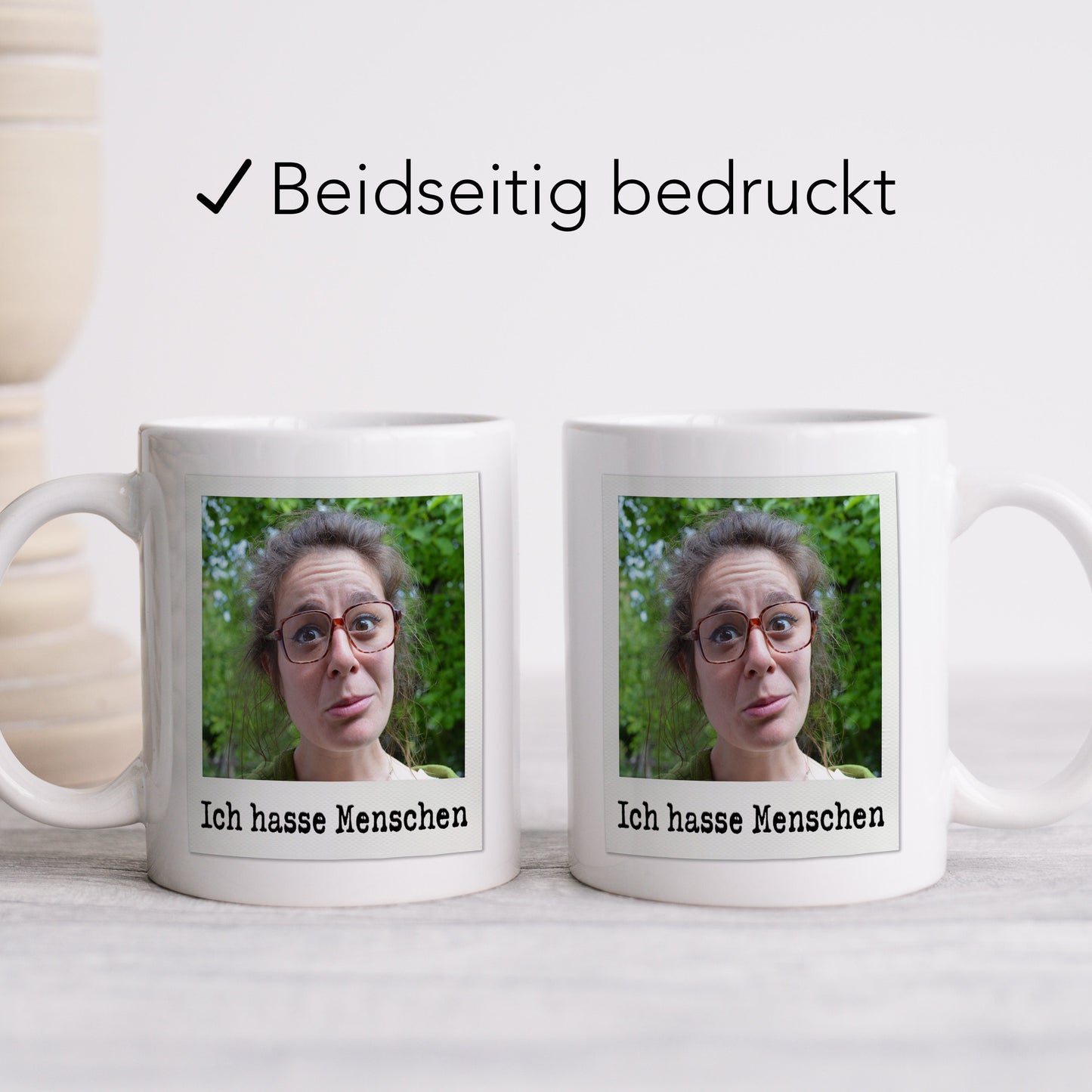 Ich hasse Menschen Tasse personalisiert mit Foto Lustige Fototasse mit Spruch Kaffeetasse Geschenk