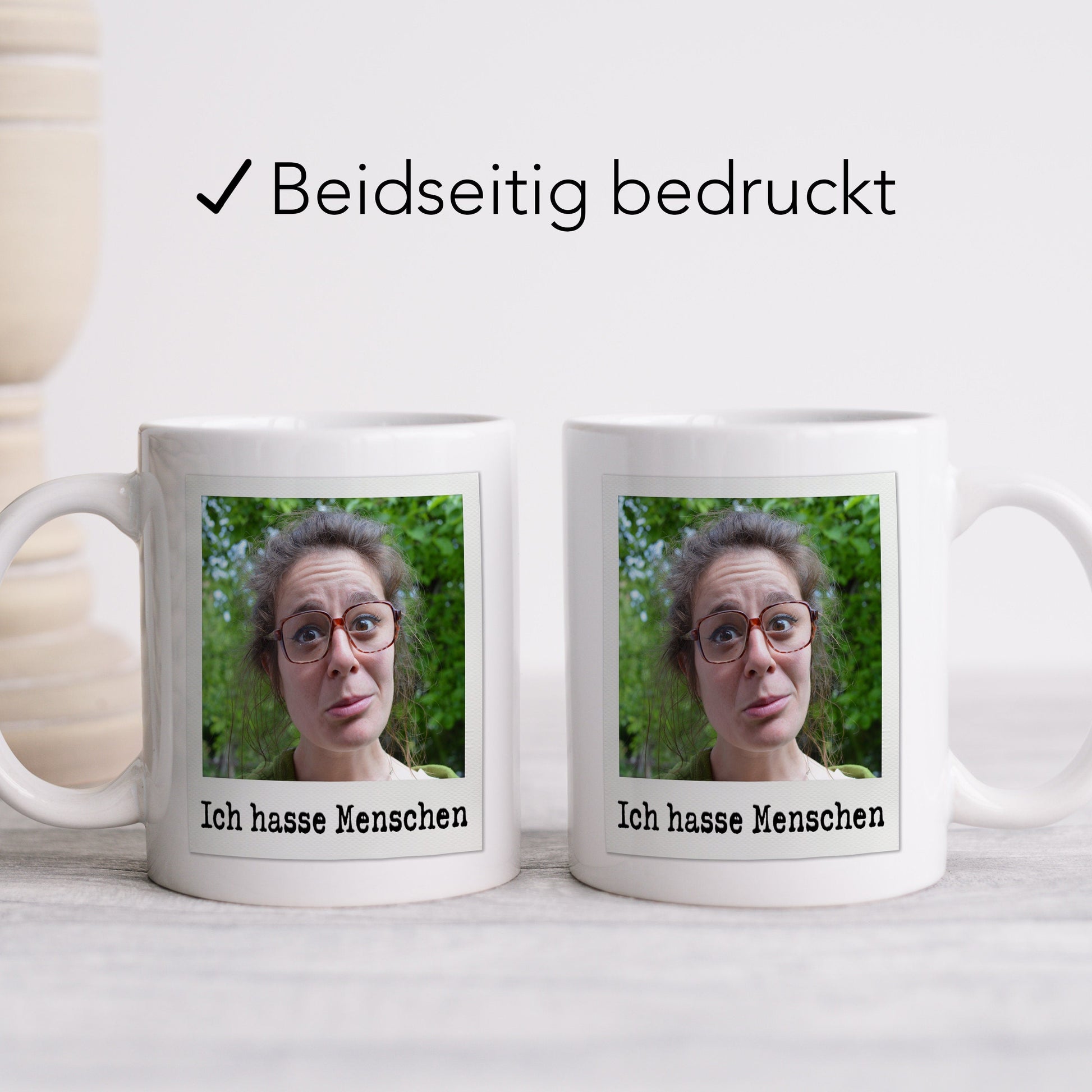 Ich hasse Menschen Tasse personalisiert mit Foto Lustige Fototasse mit Spruch Kaffeetasse Geschenk
