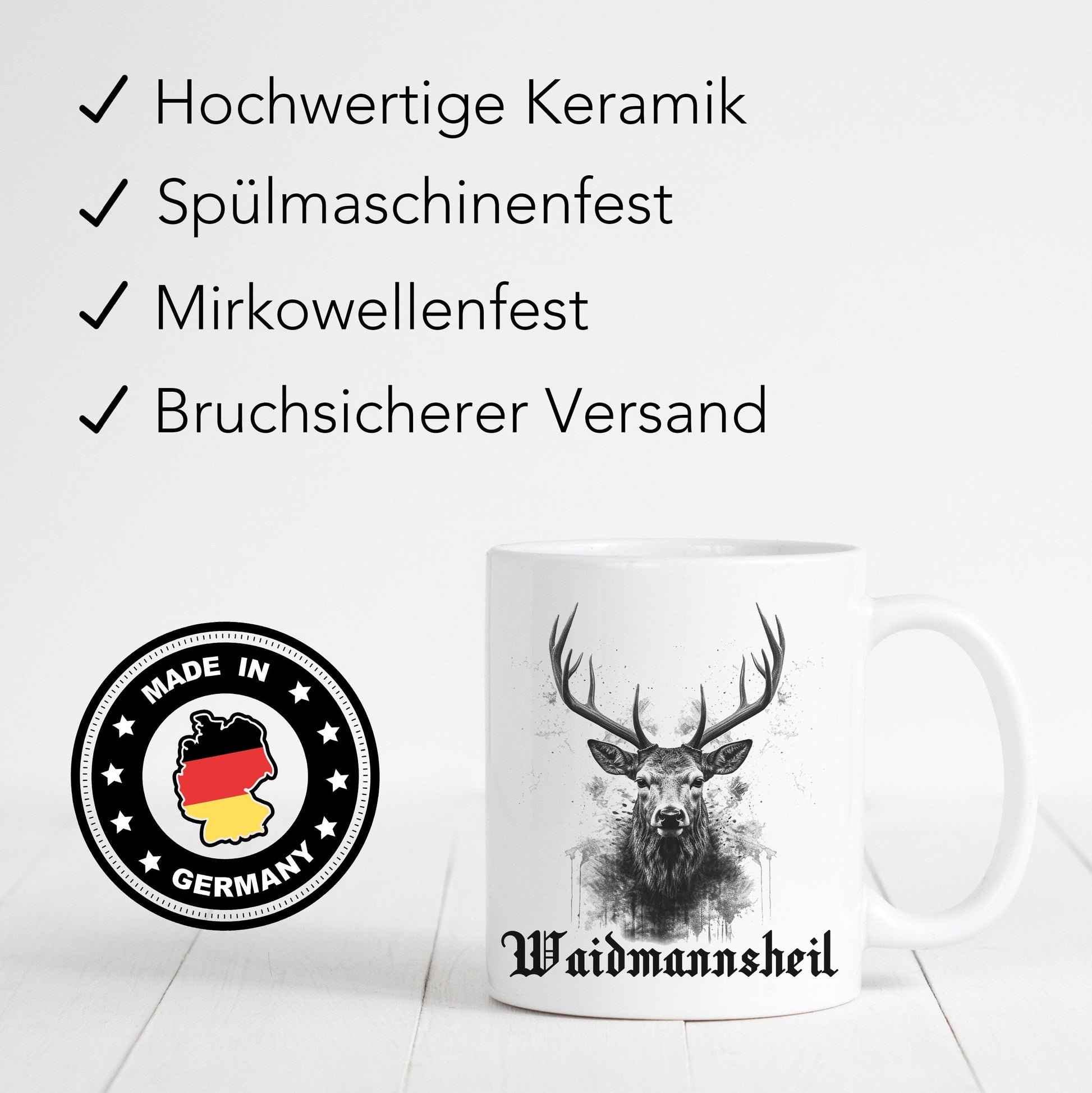 Jagd Tasse Jäger Geschenk mit Hirsch und lustigem Spruch Jagdgeschenk Waidmannsheil
