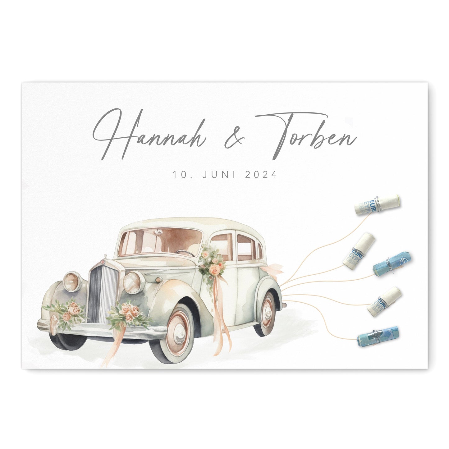 Hochzeitsgeschenk Geld Personalisiertes Bild mit Hochzeitsauto Geldgeschenk zur Hochzeit Poster Geschenk für Brautpaar