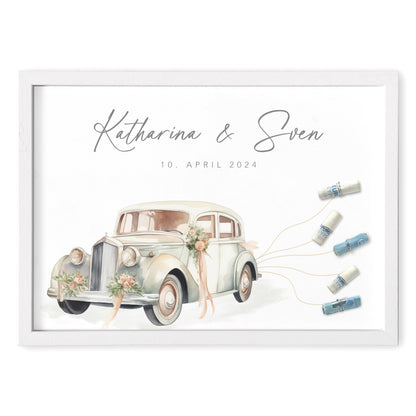 Hochzeitsgeschenk Geld Personalisiertes Bild mit Hochzeitsauto Geldgeschenk zur Hochzeit Poster Geschenk für Brautpaar