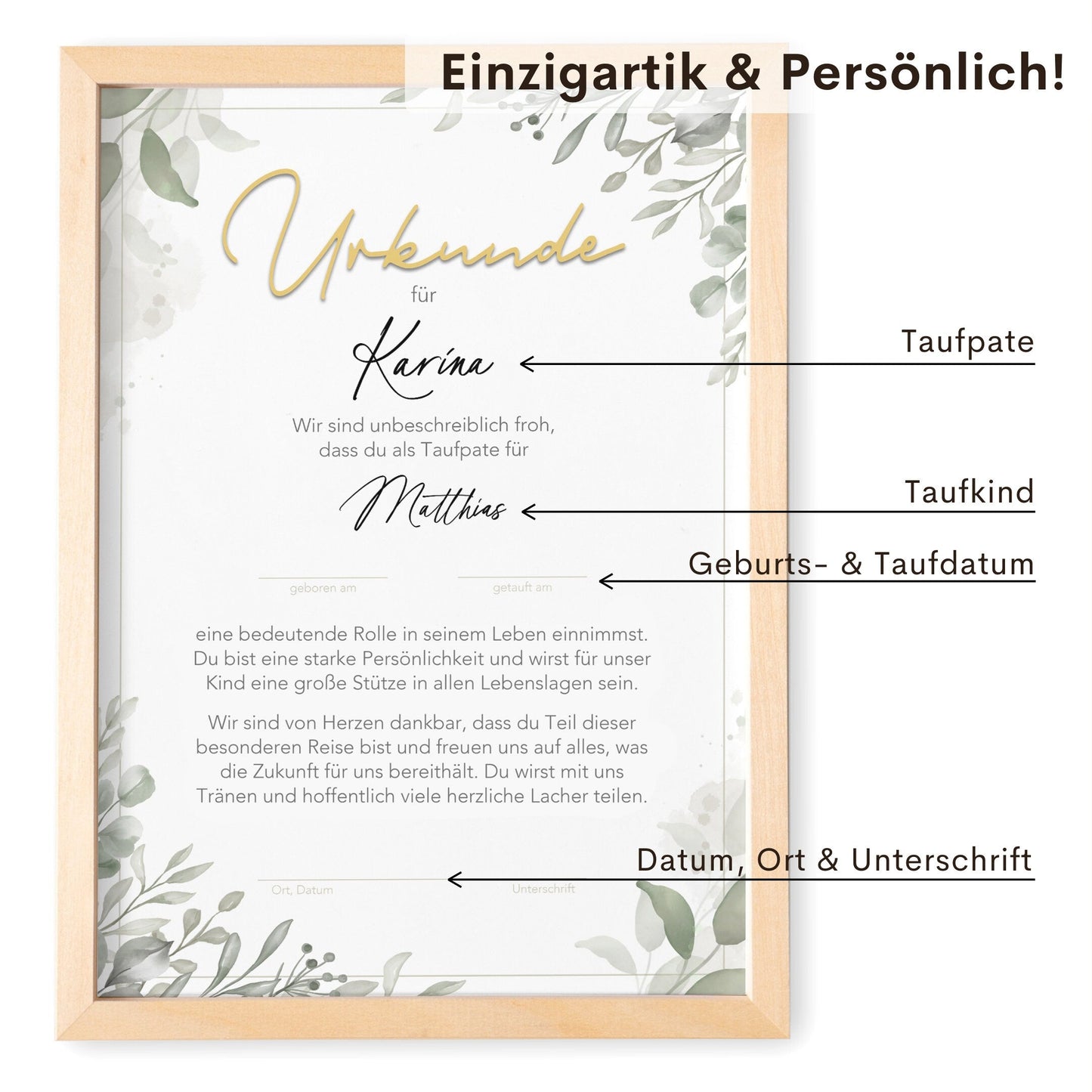 Patenurkunde Patenbrief Taufe personalisiert Taufpatin Taufpaten Geschenk Taufgeschenk