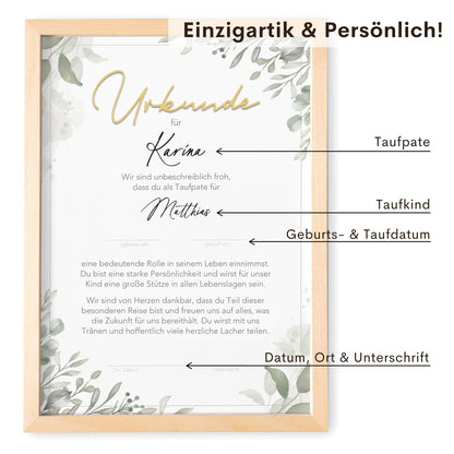 Patenurkunde Patenbrief Taufe personalisiert Taufpatin Taufpaten Geschenk Taufgeschenk