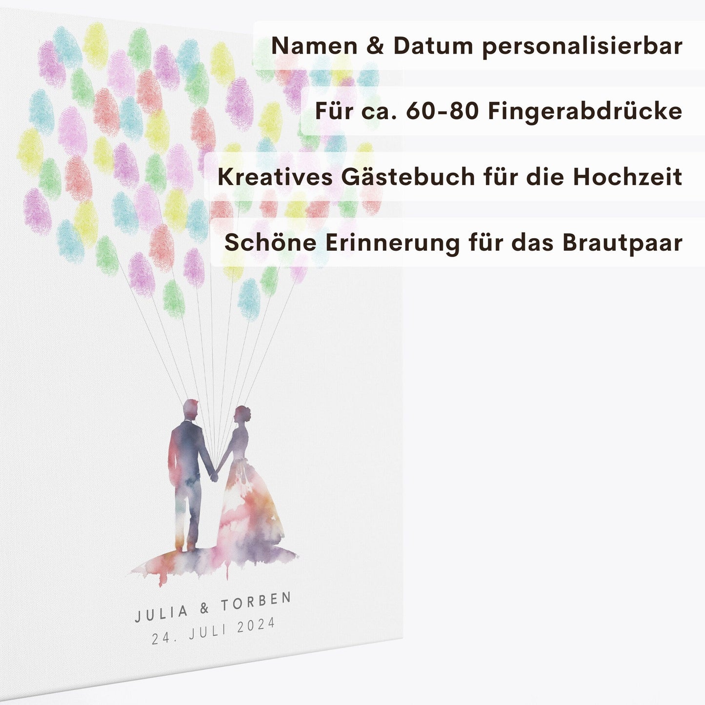 Leinwand Hochzeit Gästebuch Fingerabdruck personalisiert Brautpaar 30x40 cm (OHNE Farbe)