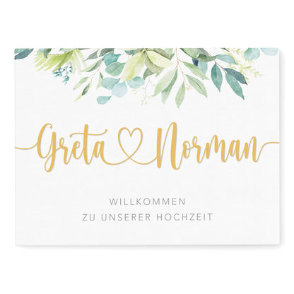 Willkommensschild Hochzeit Leinwand Hochzeitsschild personalisiert Willkommen Hochzeit Eingangsschild (60x40 cm)