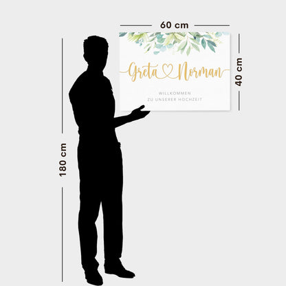 Willkommensschild Hochzeit Leinwand Hochzeitsschild personalisiert Willkommen Hochzeit Eingangsschild (60x40 cm)