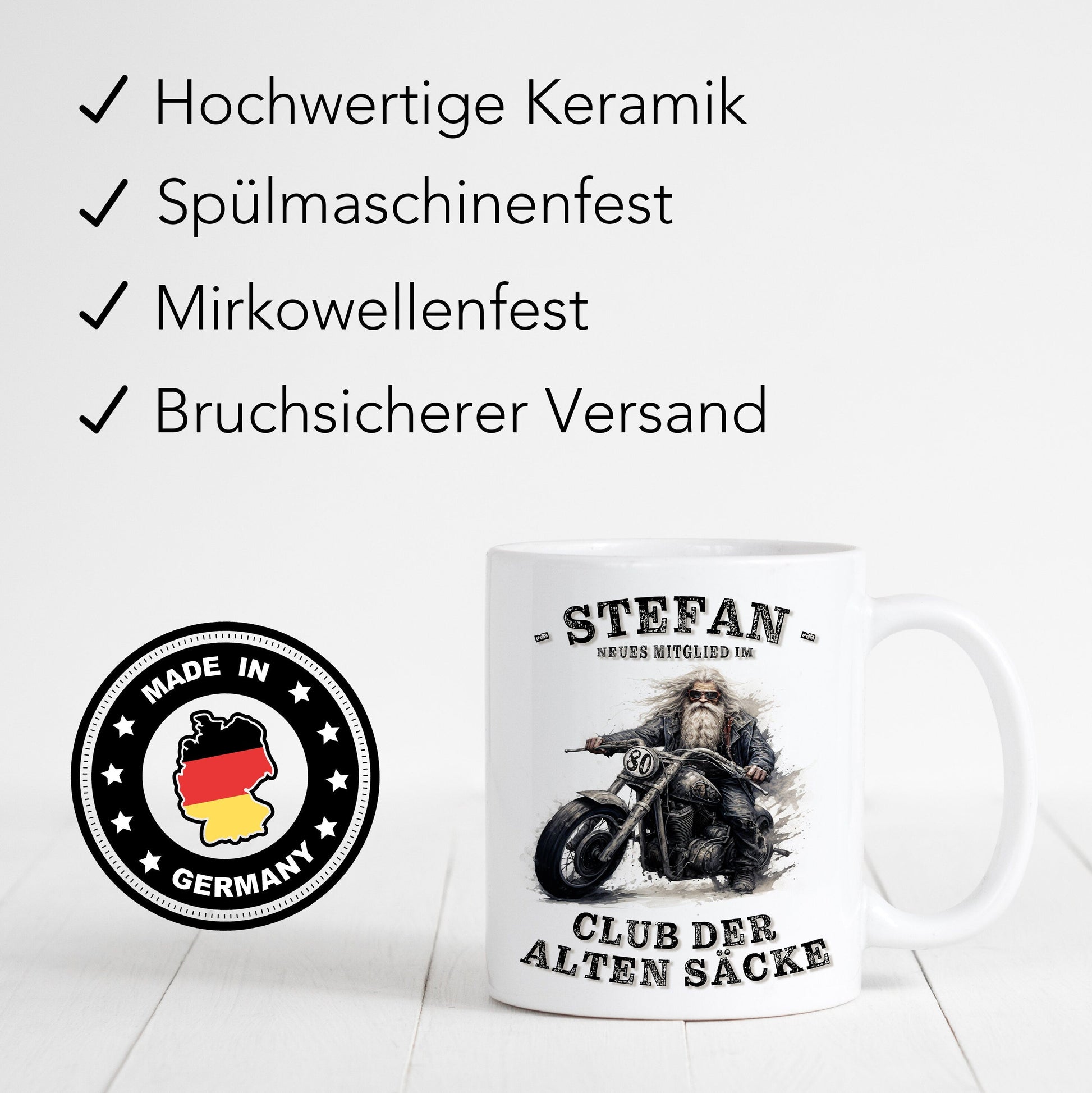 Geschenk 80. Geburtstag Mann Motorrad Tasse "Club der alten Säcke" Geburtstagsgeschenk Männer