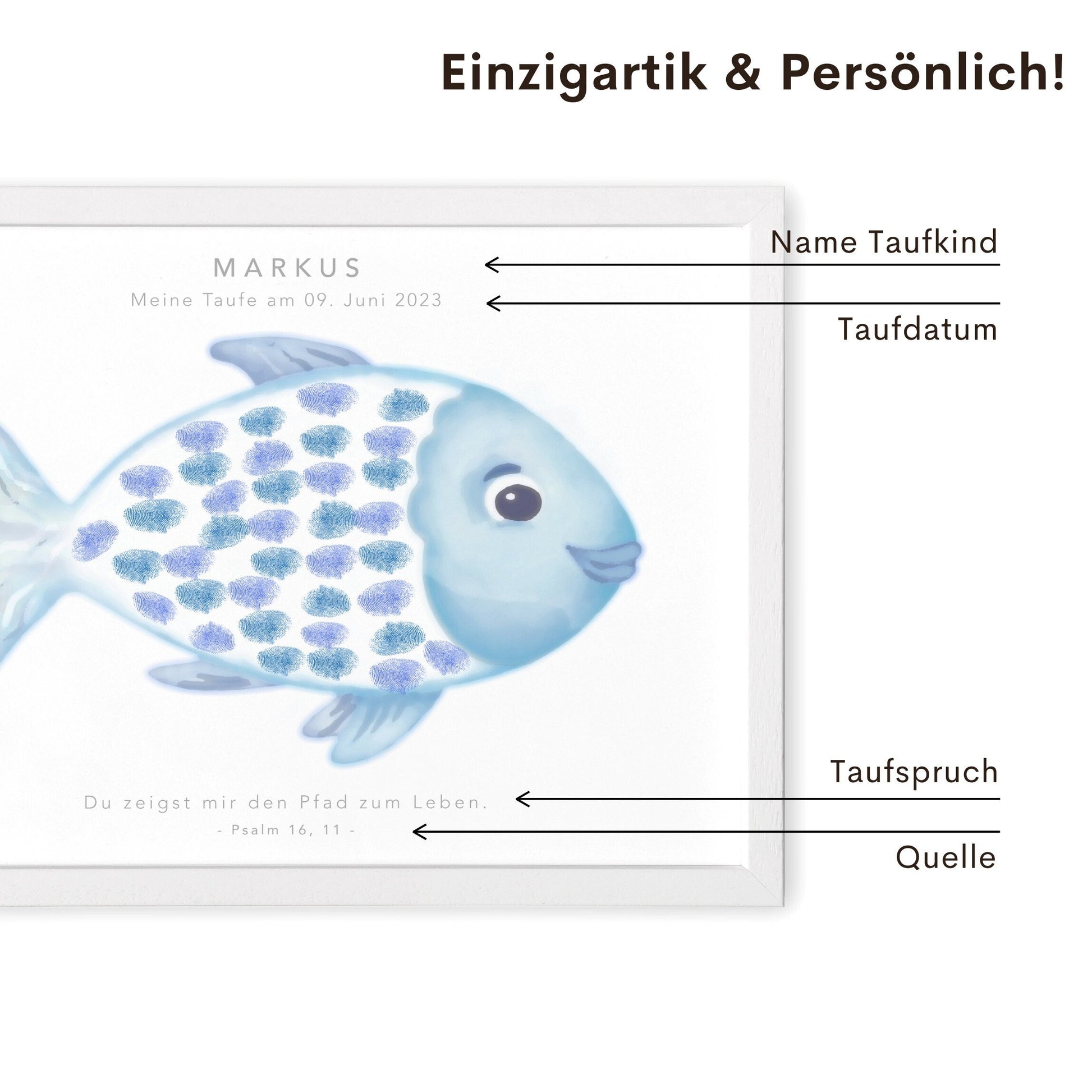 Taufe Fingerabdruck Fisch Gästebuch Taufe Junge personalisiertes Bild Taufgeschenk