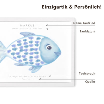 Taufe Fingerabdruck Fisch Gästebuch Taufe Junge personalisiertes Bild Taufgeschenk