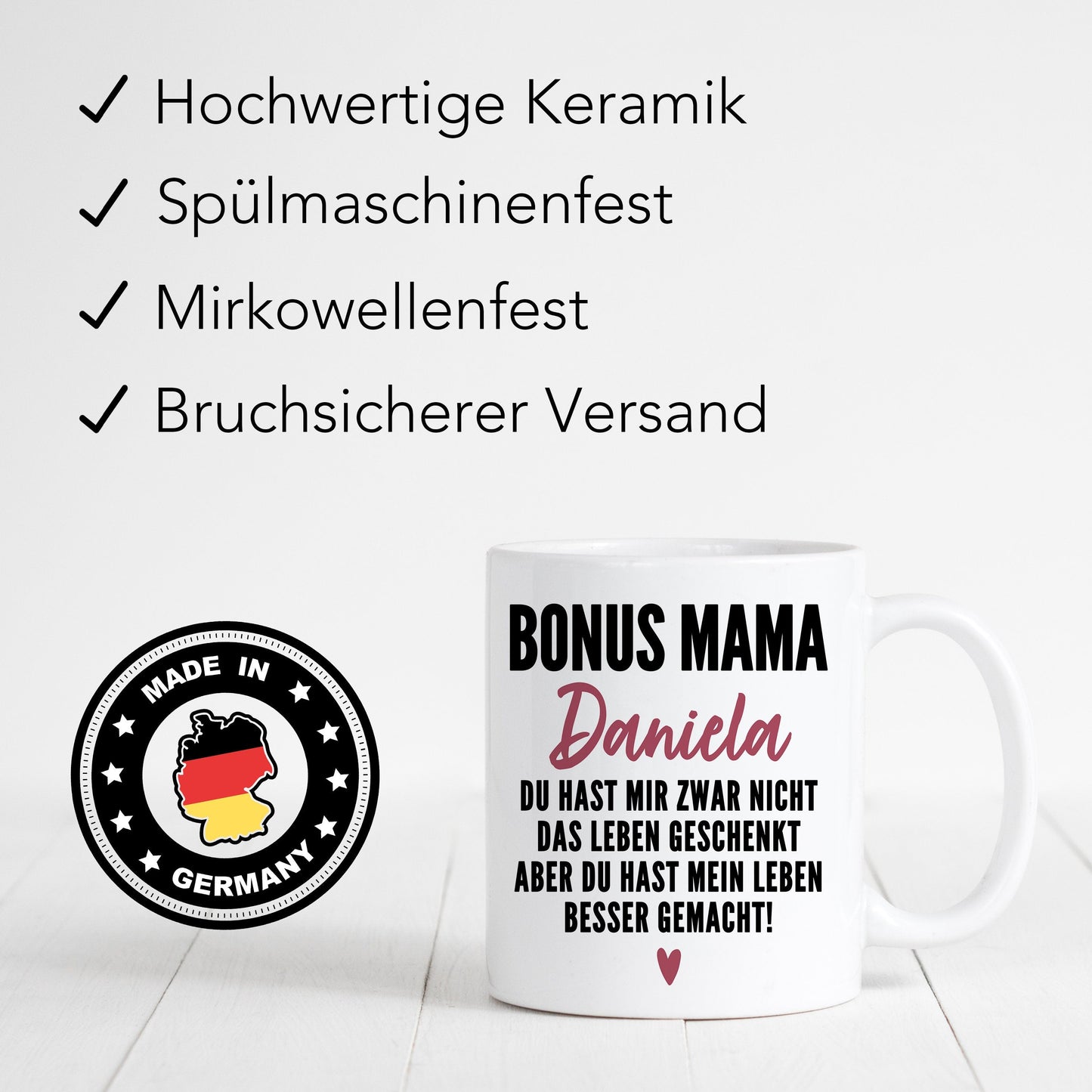 Bonusmama Tasse personalisiertes Muttertagsgeschenk Stiefmutter Stiefmama Bonus Mama Geschenk