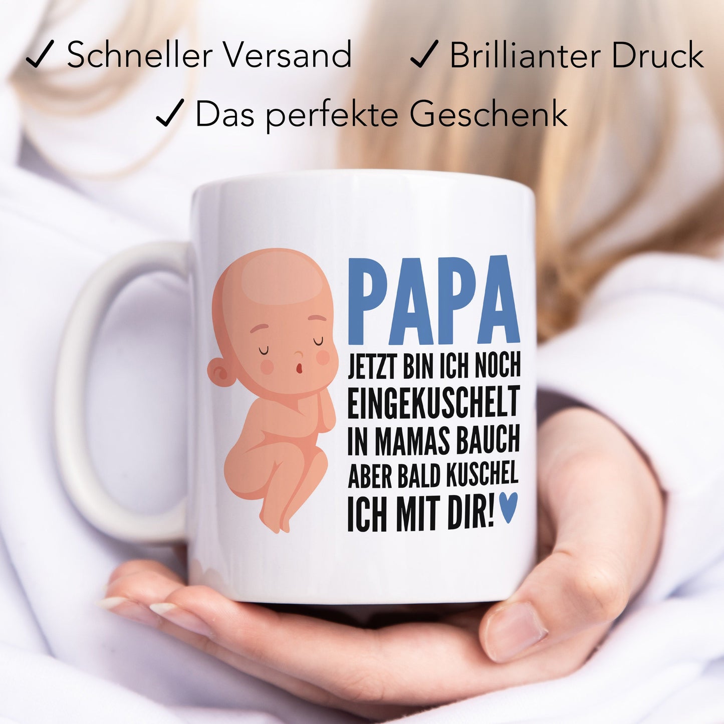 Schwangerschaft verkünden Papa Du wirst Papa Tasse Vater Kaffeetasse mit Spruch Baby im Bauch Vatertag Geschenk