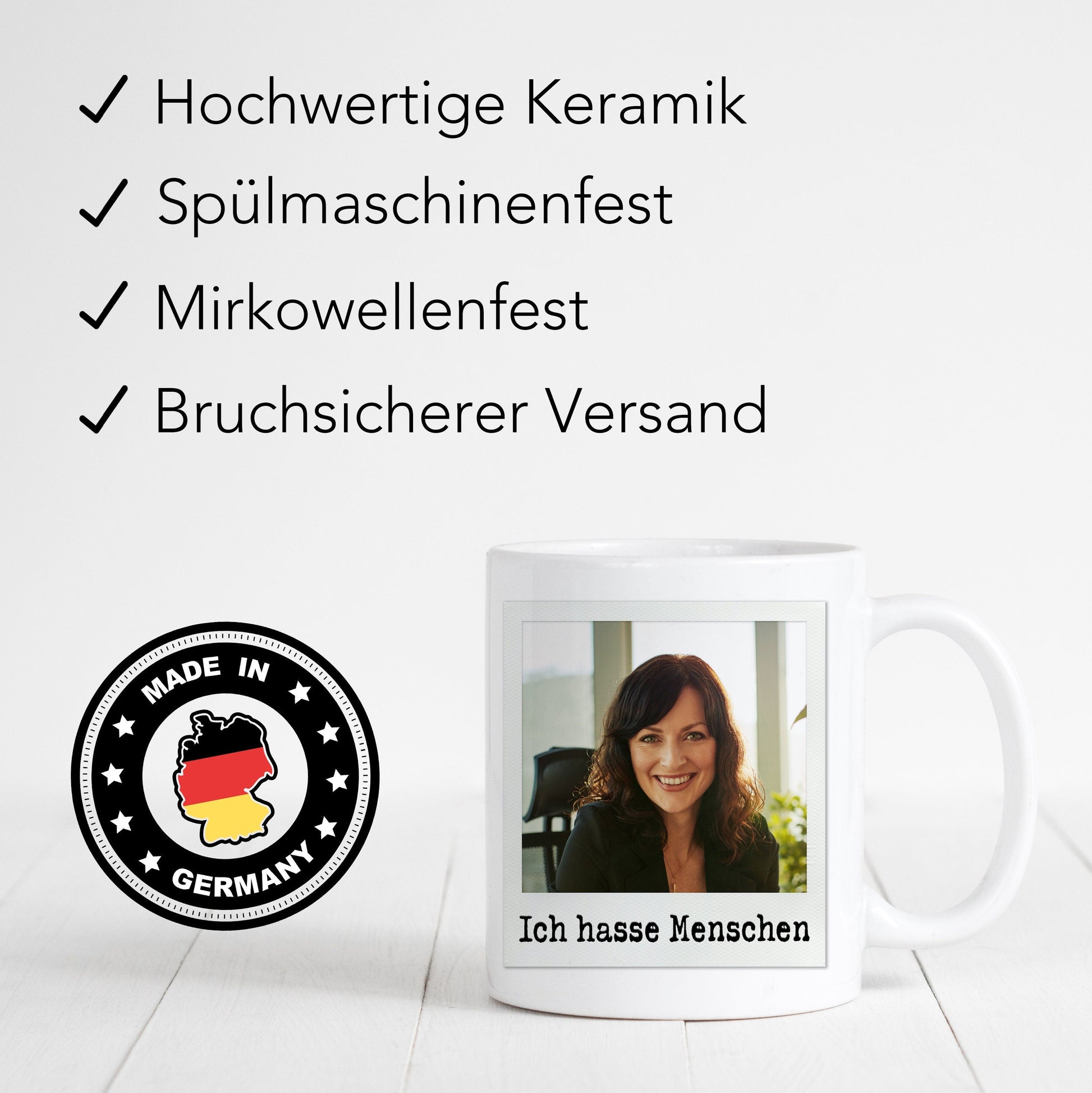 Ich hasse Menschen Tasse personalisiert mit Foto Lustige Fototasse mit Spruch Kaffeetasse Geschenk