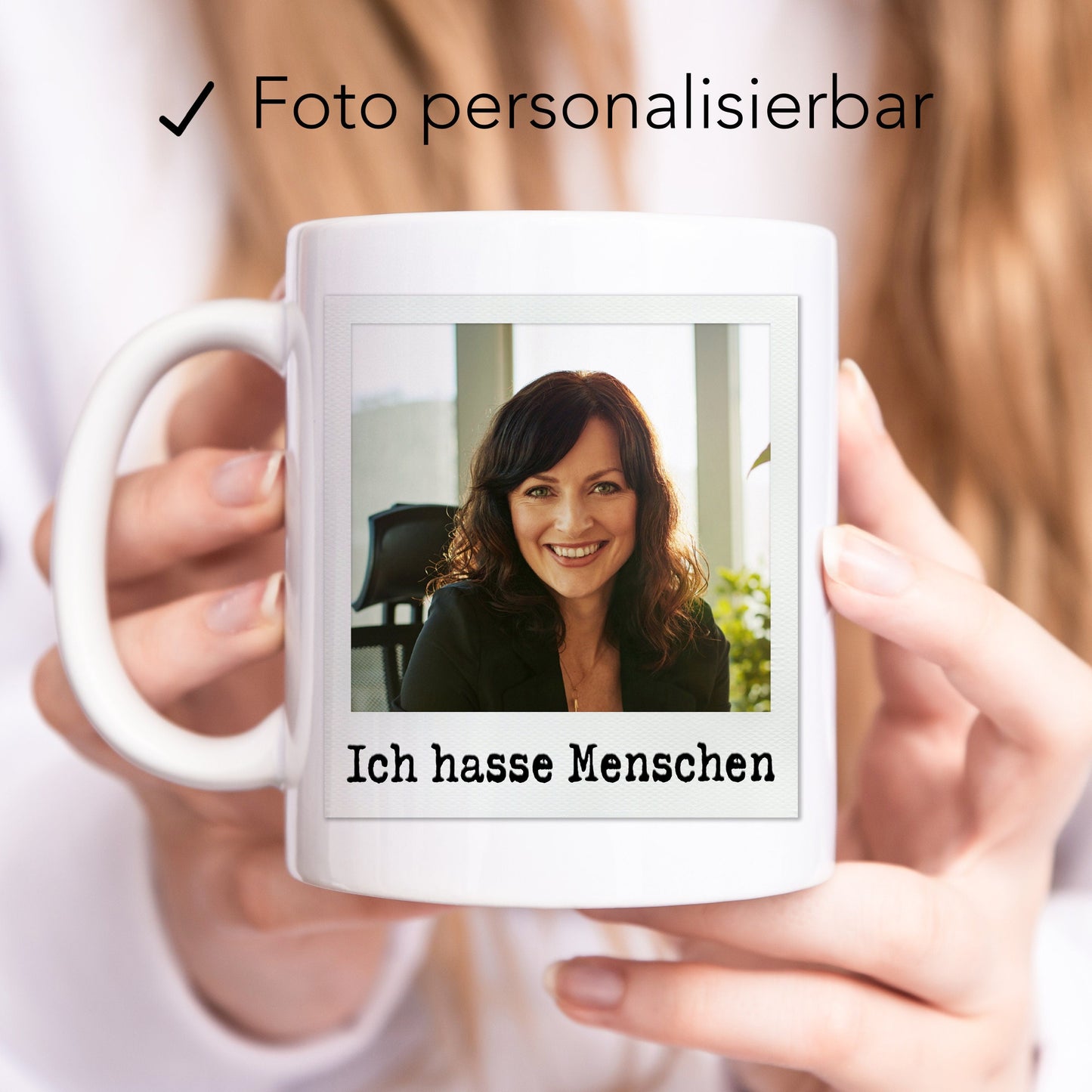 Ich hasse Menschen Tasse personalisiert mit Foto Lustige Fototasse mit Spruch Kaffeetasse Geschenk