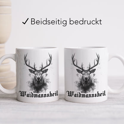 Jagd Tasse Jäger Geschenk mit Hirsch und lustigem Spruch Jagdgeschenk Waidmannsheil