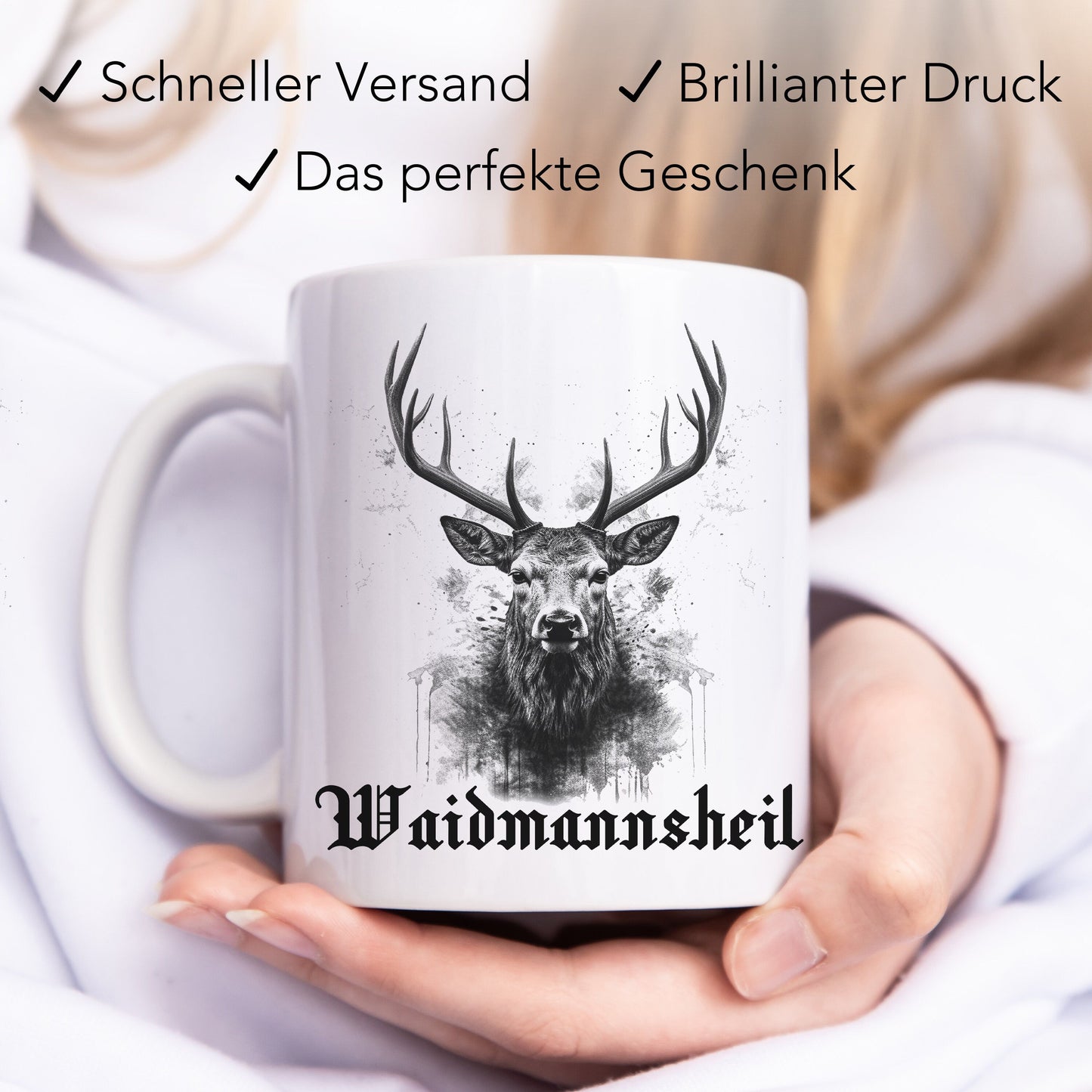 Jagd Tasse Jäger Geschenk mit Hirsch und lustigem Spruch Jagdgeschenk Waidmannsheil