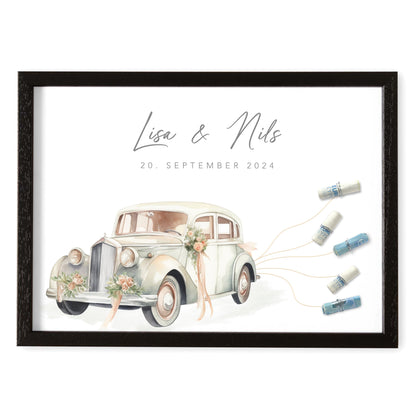 Hochzeitsgeschenk Geld Personalisiertes Bild mit Hochzeitsauto Geldgeschenk zur Hochzeit Poster Geschenk für Brautpaar