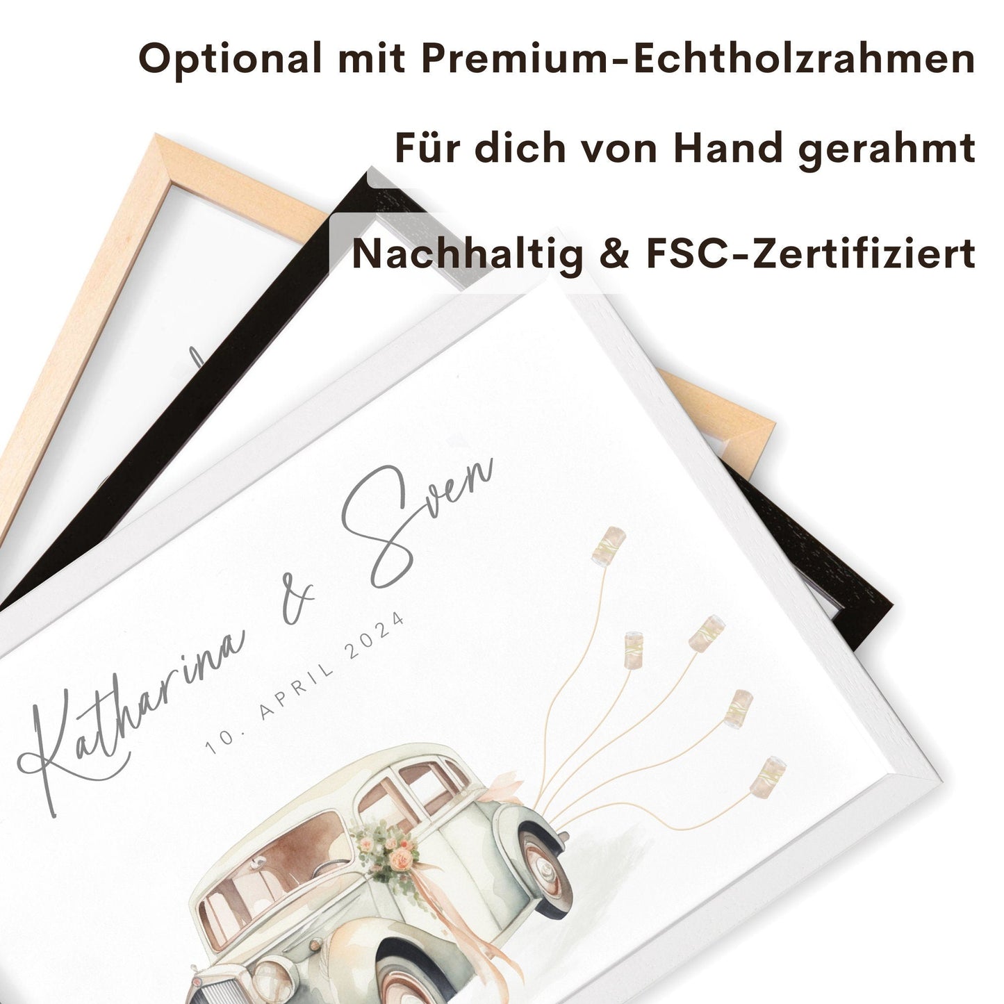 Hochzeitsgeschenk Geld Personalisiertes Bild mit Hochzeitsauto Geldgeschenk zur Hochzeit Poster Geschenk für Brautpaar
